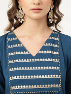 FIORRA Women's Turquise Blue Poly Crepe A-Line Kurta Set