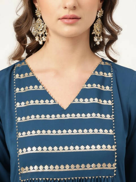 FIORRA Women's Turquise Blue Poly Crepe A-Line Kurta Set