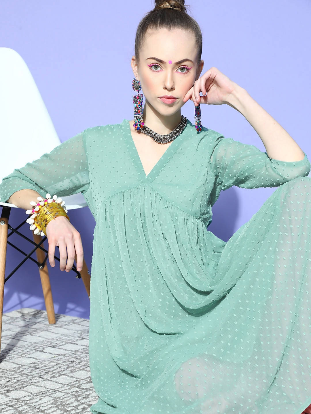 Janasya Green Woven Design Dobby Weave Kurta - Distacart
