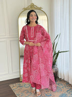 The52 Women's Beautiful Rayon Fabric Printed Work Flared Kurta Pant and Dupatta Set - Distacart