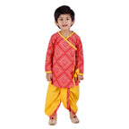 Little Bansi Boys Red and yellow Color Jaipuri Ambi Angrakha Kurta with Dhoti