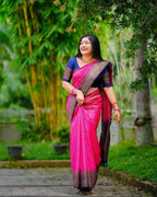 DEIANA'S Beautiful Designer Golden zari Soft Lichi Silk Saree - Pink