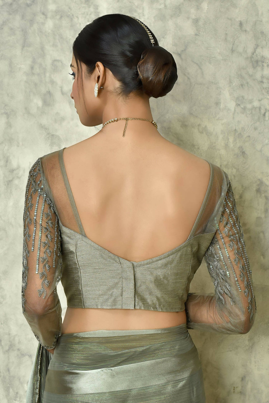 Grey Silk Stripe Saree With Blouse Piece - Purvi