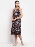 Myshka Women's Multi Color Crepe Printed Sleeveless Square Neck Casual Dress