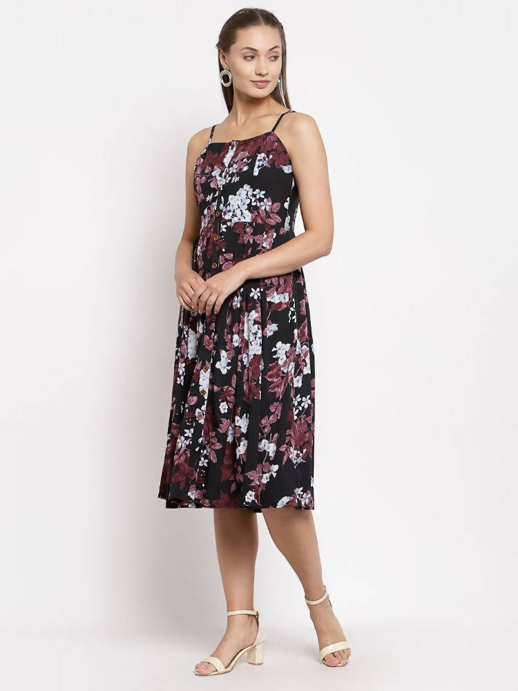 Myshka Women's Multi Color Crepe Printed Sleeveless Square Neck Casual Dress