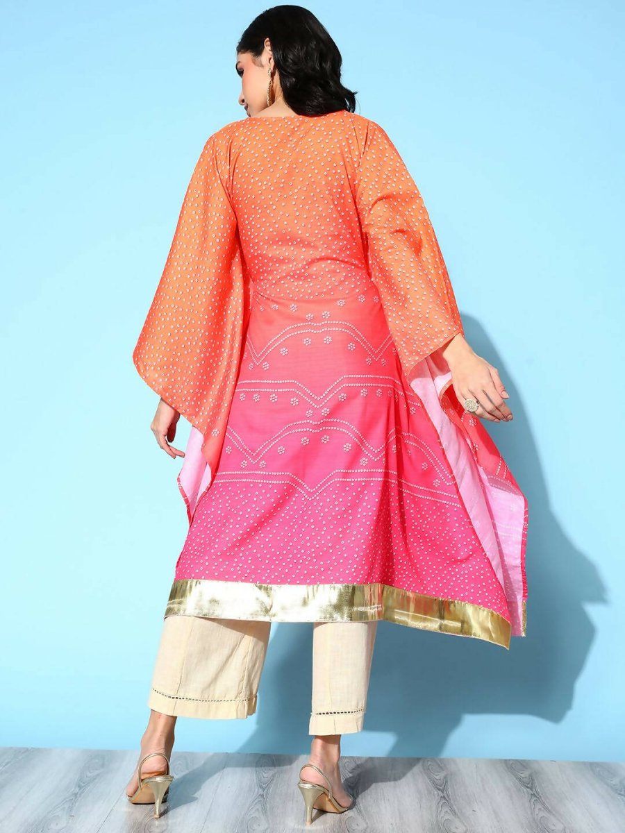 Ahalyaa Women's Orange Cotton Blend Printed Kaftan Kurta - Distacart