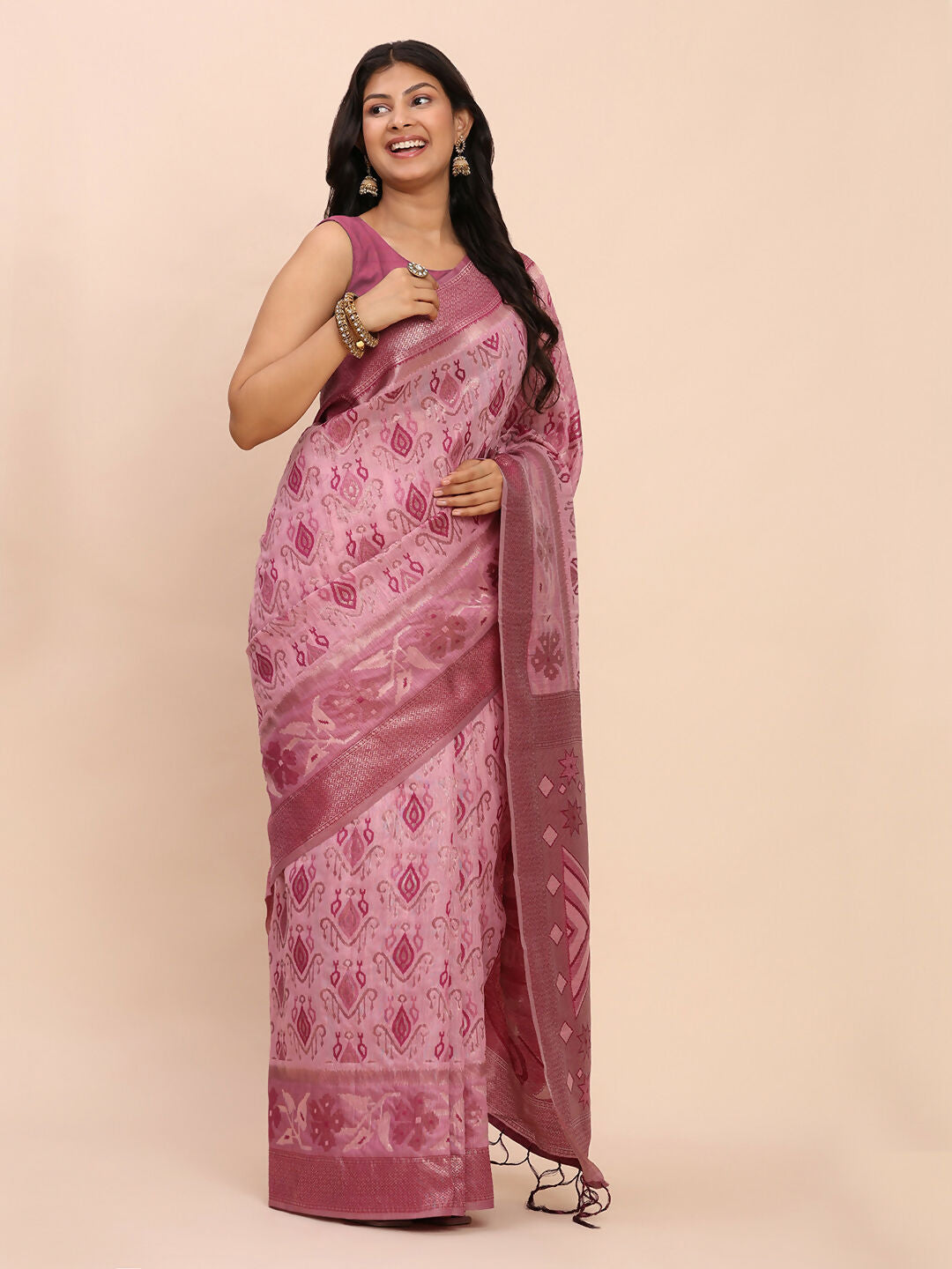 Shree Shyam Fashion Linen Cotton Light Pink Saree - Distacart
