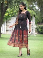 Juniper Black Georgette Festive Printed A-Line Dress For Women - Distacart