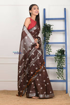 Very Much Indian Handmade Tie And Dye Cotton Saree By Women Weavers - Brown - Distacart