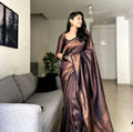 DEIANA'S Beautiful Designer Golden zari Soft Lichi Silk Saree - Black