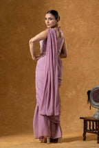 Teeya Creation Onion Color Faux Georgette Embroidery Work Party Wear Ready To Wear Saree - Distacart