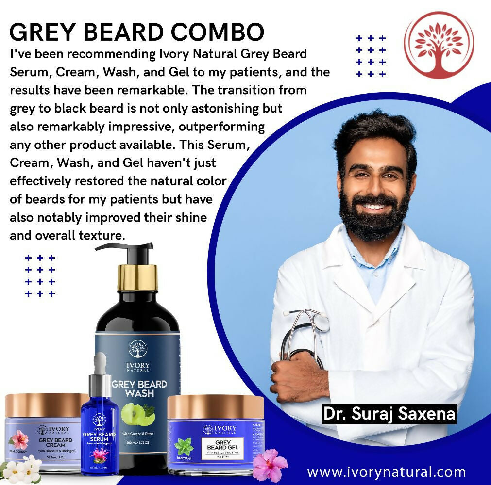 Ivory Natural Grey Beard Combo (Serum, Cream, Wash & Gel) Restore Your Silver Beard To Natural Color - Distacart