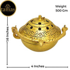 Tamas Brass Small Dhoop Burner with Handle and Lid (Golden)