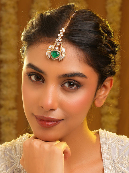 Ruby Raang Heart Kundan Maang Tikka