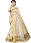 Vamika Weaving Cream Cotton Polyester Silk Saree (Kerala Tikki)