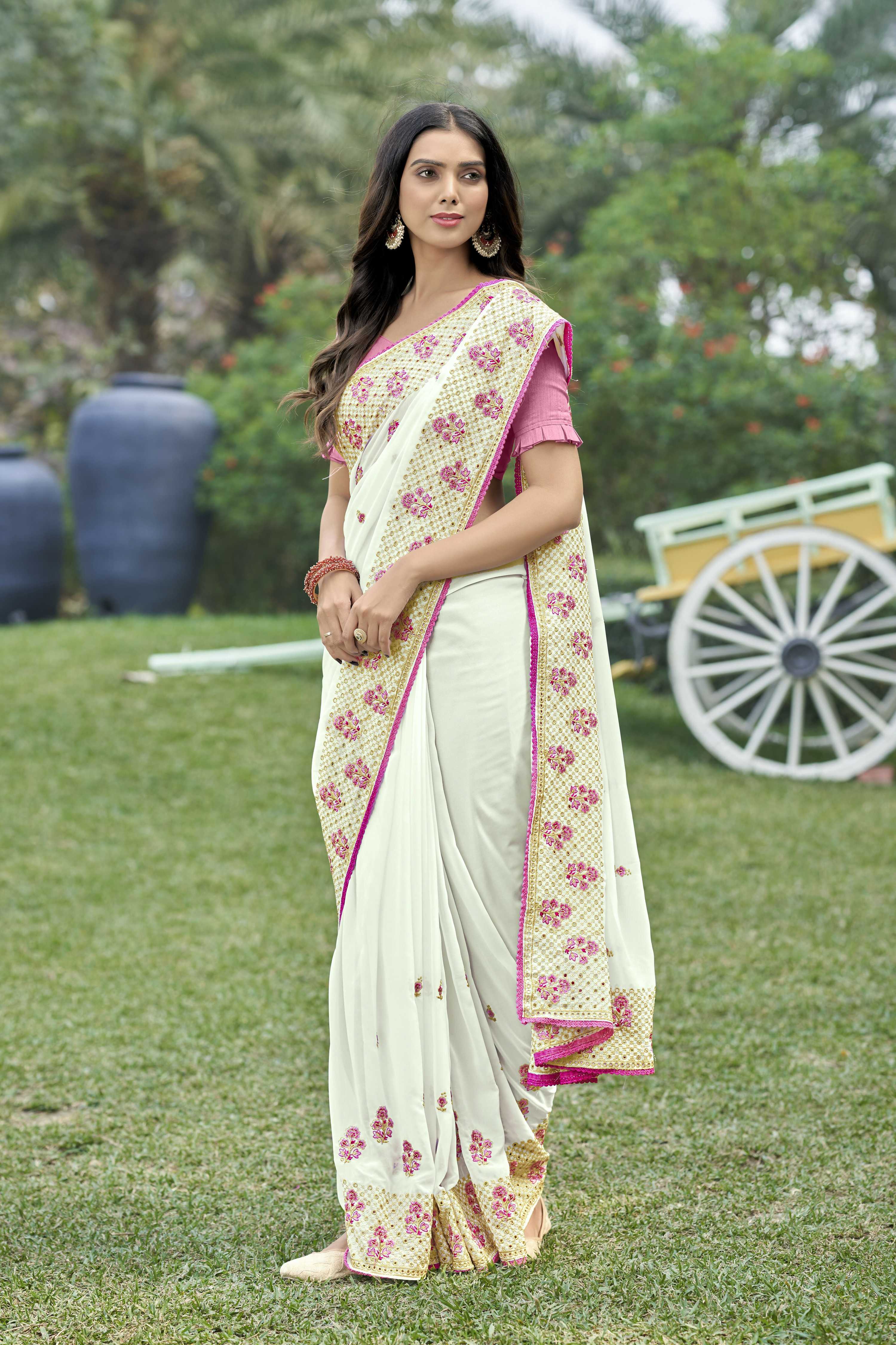 Vamsee Rashmika 2.0 White Georgette Silk Saree