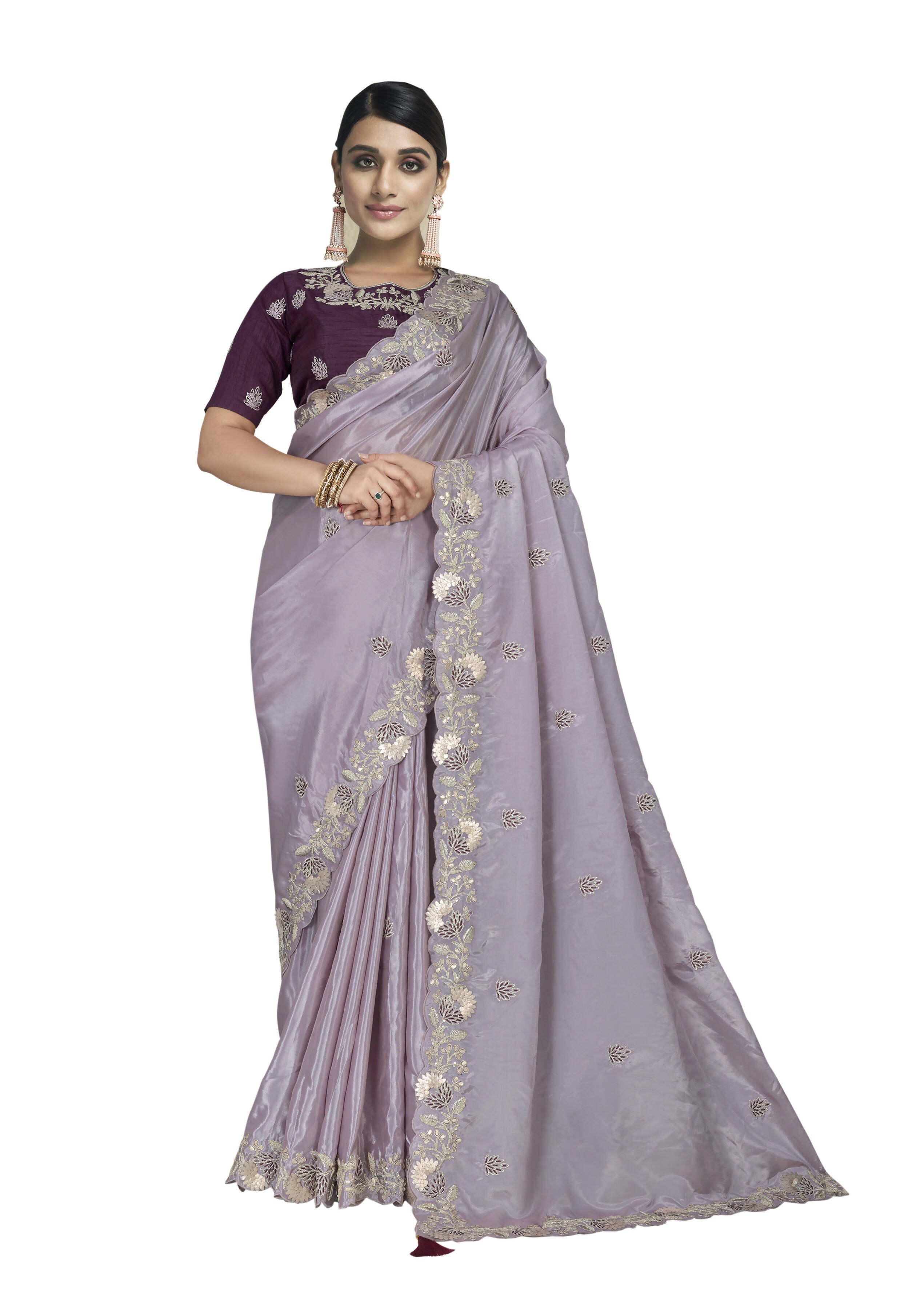 Violet Crepe Silk Gota Work Saree With Blouse Piece - Norita Avyaan