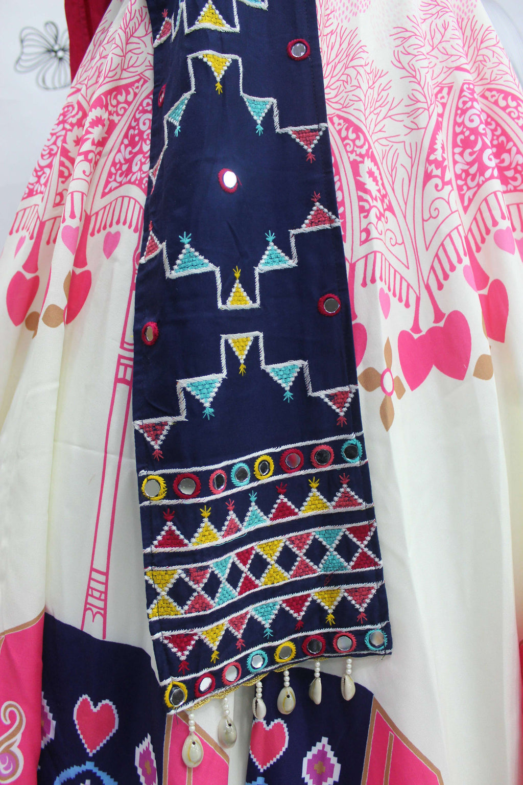 White Rayon Thread Embroidered Navratri Lehenga Choli with Dupatta - Raas