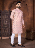 Prazu Fashion Baby Pink Italian Silk Embroidered Kurta With Pajama - Distacart