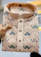 Prazu Fashion Cream Italian Silk Embroidered Kurta With Pajama - Distacart
