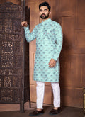 Prazu Fashion Sky Blue Italian Silk Embroidered Kurta With Pajama - Distacart