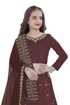 Dwiden Maroon Queen Tafetta Sattin Semi-Stitched Girl's Lehenga Choli