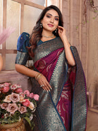 Joban Fashion Magenta Banarasi Soft Silk Woven Saree - Distacart