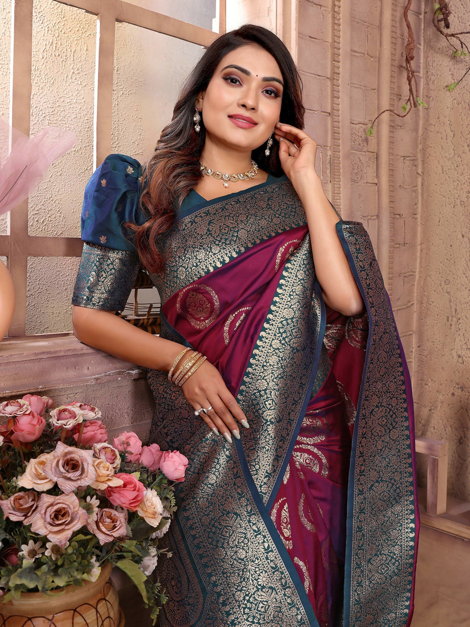 Joban Fashion Magenta Banarasi Soft Silk Woven Saree - Distacart