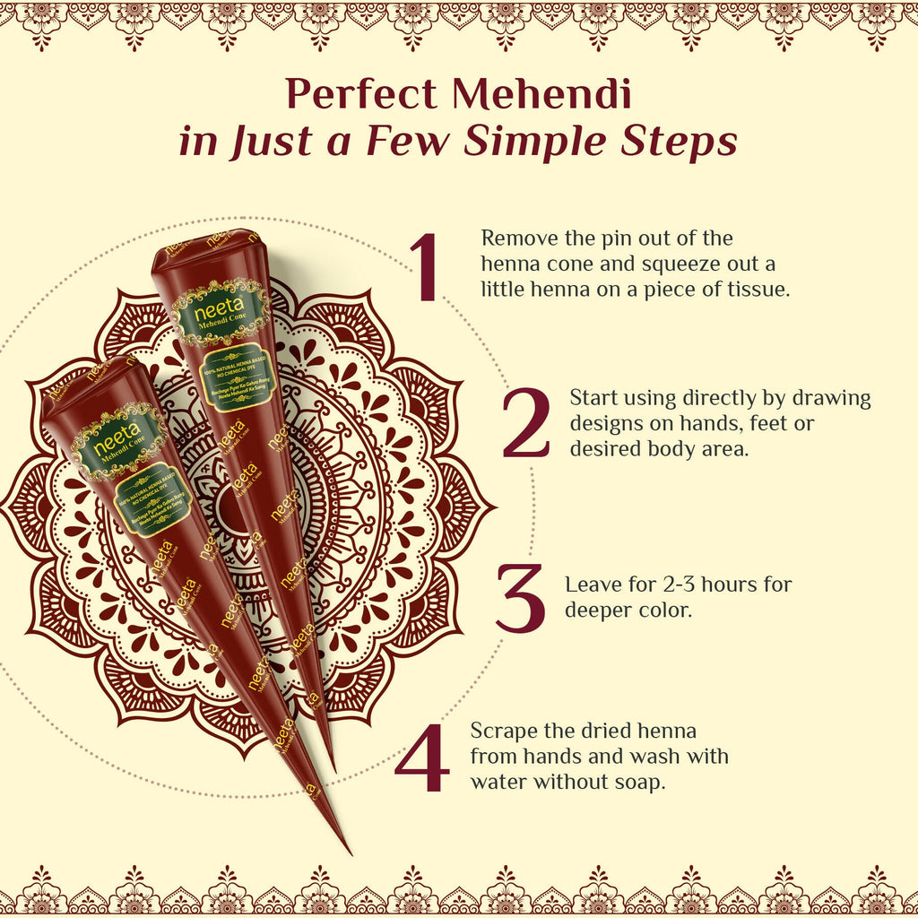 Neeta Mehendi Cone For Hand Design – 12 Henna Cones Reddish Brown