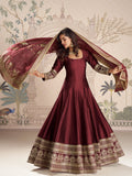 Evanik Women Maroon Embroidered Design Wedding Gown with Dupatta - Distacart