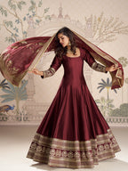 Evanik Women Maroon Embroidered Design Wedding Gown with Dupatta - Distacart