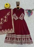 Evanik Women Maroon Embroidered Design Wedding Gown with Dupatta - Distacart