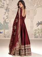 Evanik Women Maroon Embroidered Design Wedding Gown with Dupatta - Distacart