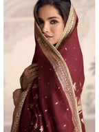 Evanik Women Maroon Embroidered Design Wedding Gown with Dupatta - Distacart