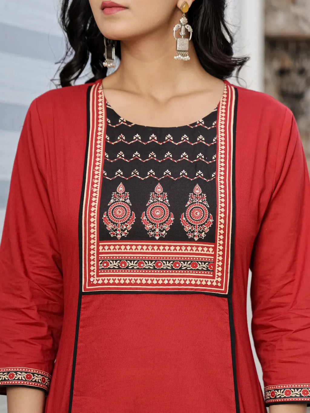 Yufta Maroon Cotton A Line Kurta Dupatta Set - Distacart