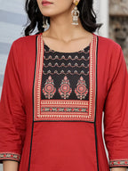 Yufta Maroon Cotton A Line Kurta Dupatta Set - Distacart
