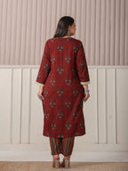 Yufta Maroon Floral Print Patch & Lace Work Plus Size Kurta Set With Pant & Dupatta - Distacart
