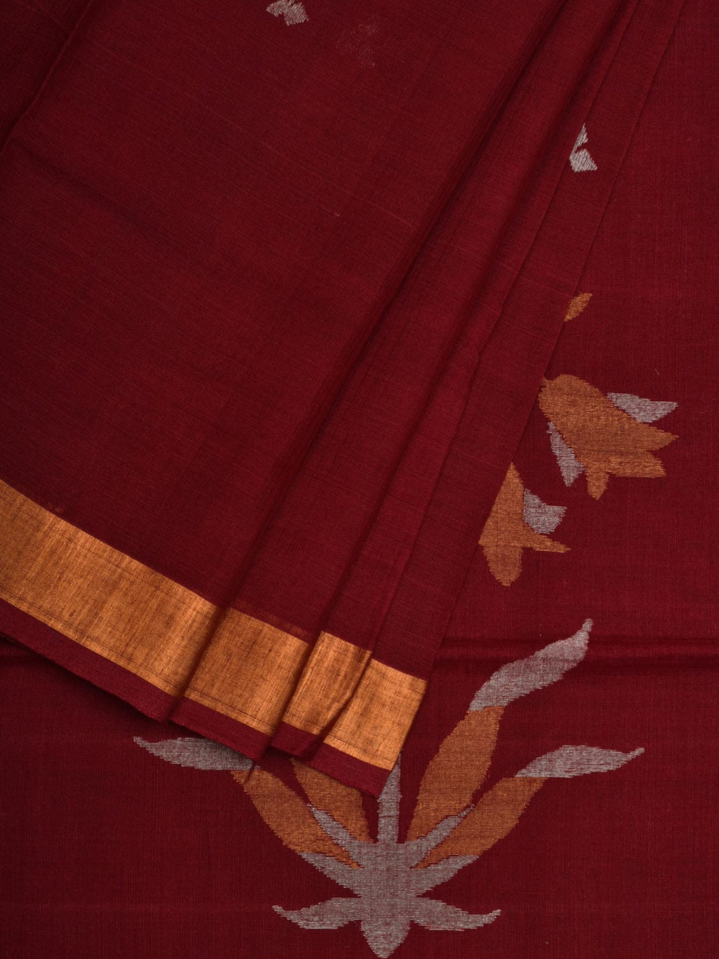 Maroon Khadi Cotton Handloom Saree with Pallu Design - Global Threads