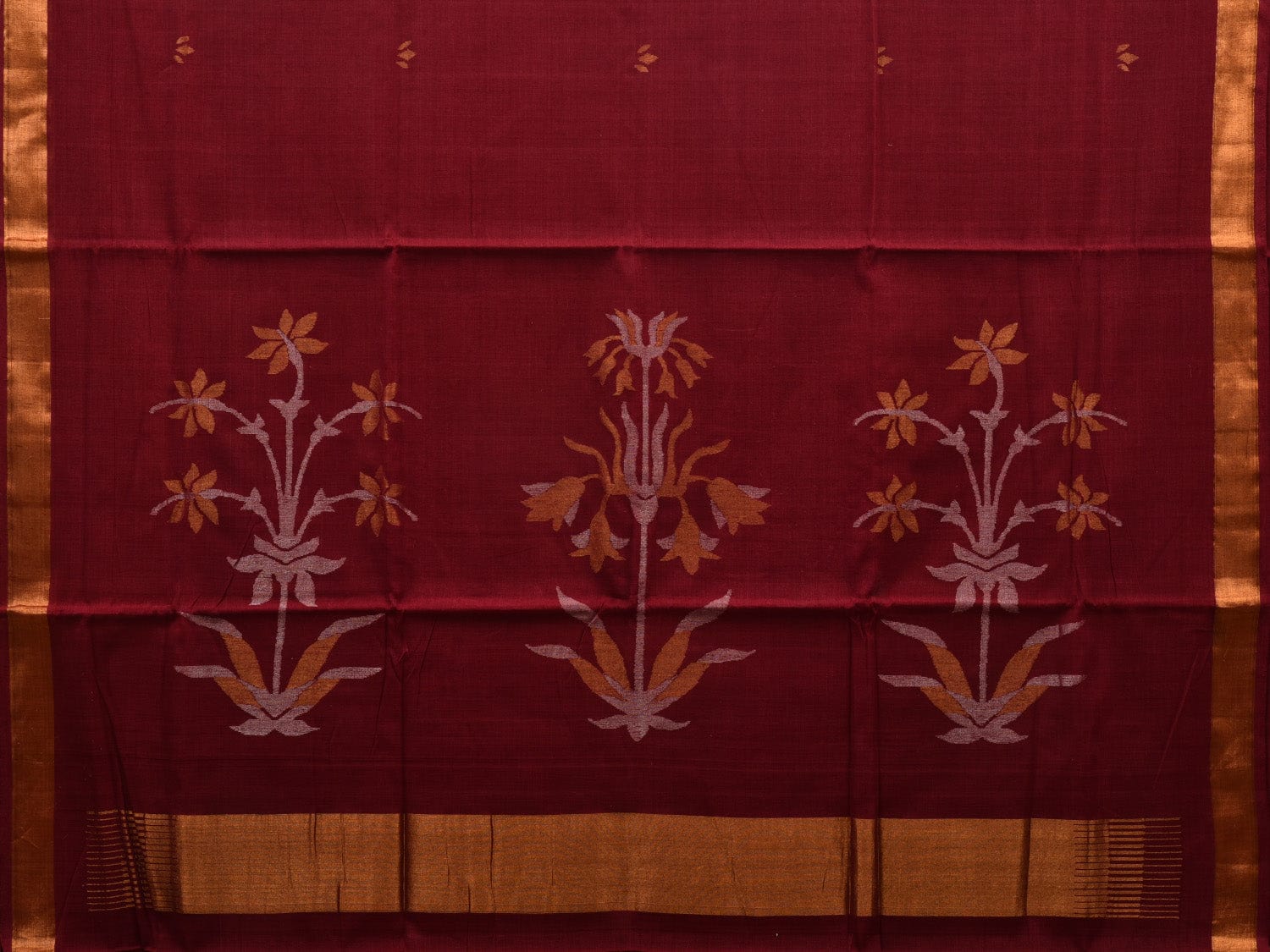 Maroon Khadi Cotton Handloom Saree with Pallu Design - Global Threads