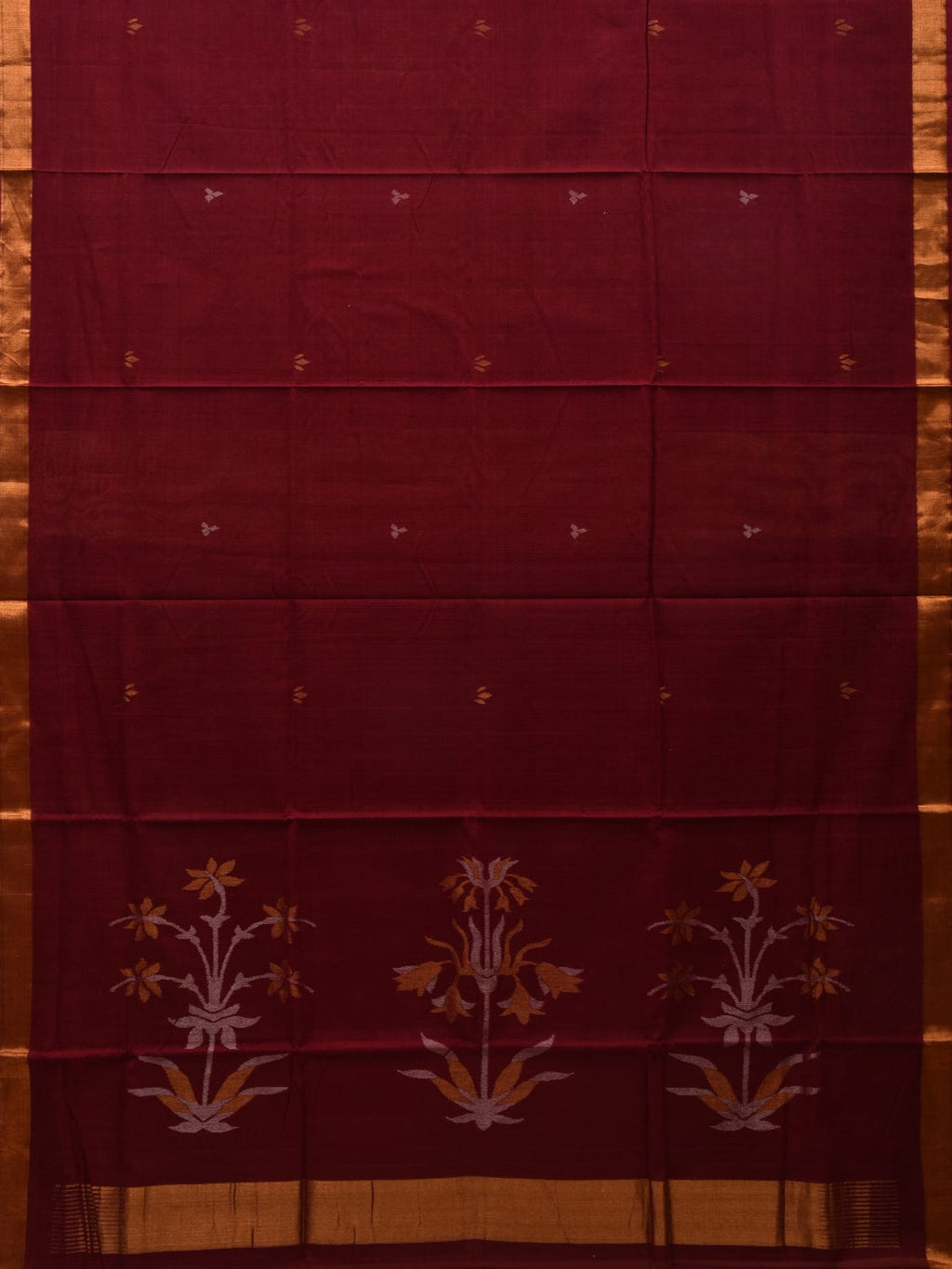 Maroon Khadi Cotton Handloom Saree with Pallu Design - Global Threads