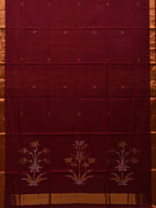 Maroon Khadi Cotton Handloom Saree with Pallu Design - Global Threads