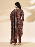 Yufta Maroon Pure Cotton Straight Kurta Dupatta Set - Distacart