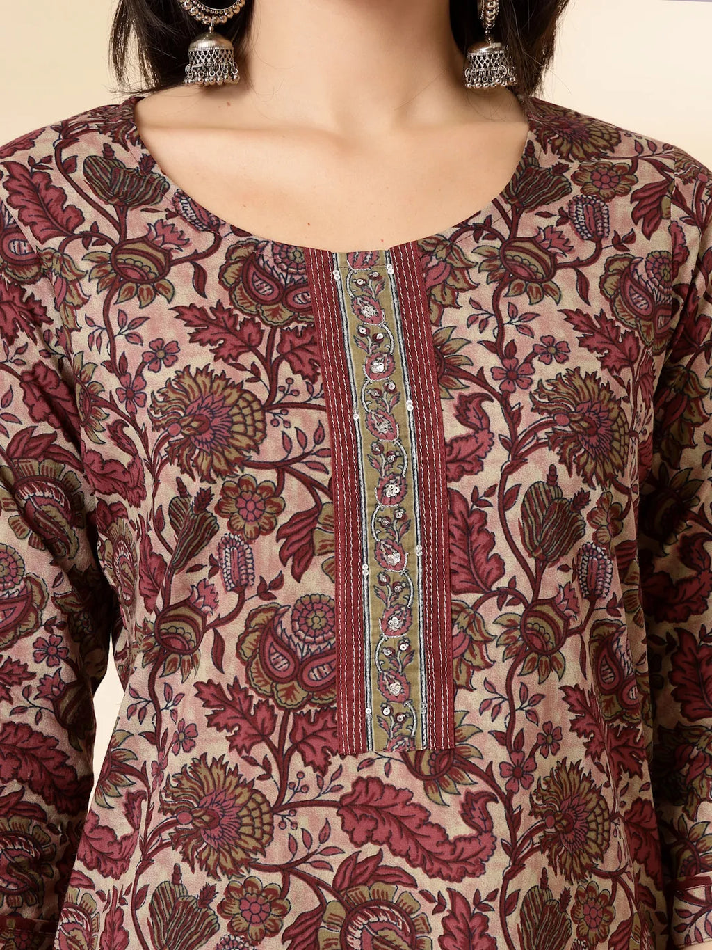 Yufta Maroon Pure Cotton Straight Kurta Dupatta Set - Distacart