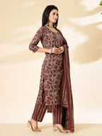 Yufta Maroon Pure Cotton Straight Kurta Dupatta Set - Distacart