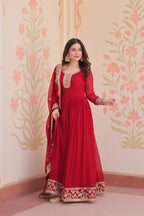 Evanik Faux Georgette With Embroidered Work Wedding Gown Dupatta - Distacart