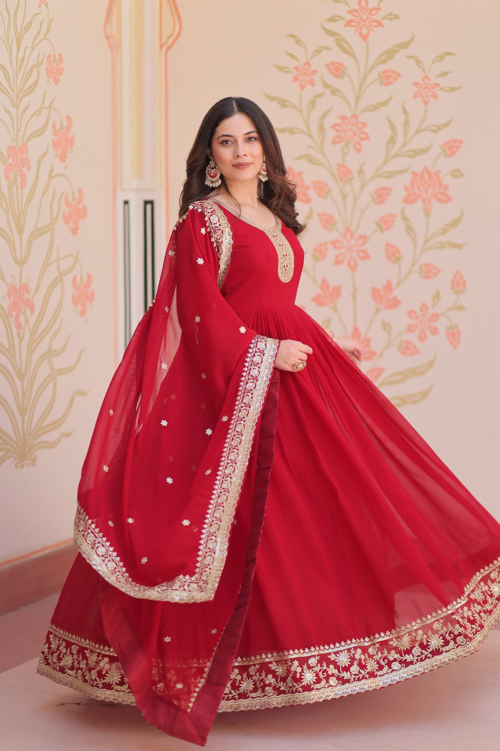Evanik Faux Georgette With Embroidered Work Wedding Gown Dupatta - Distacart