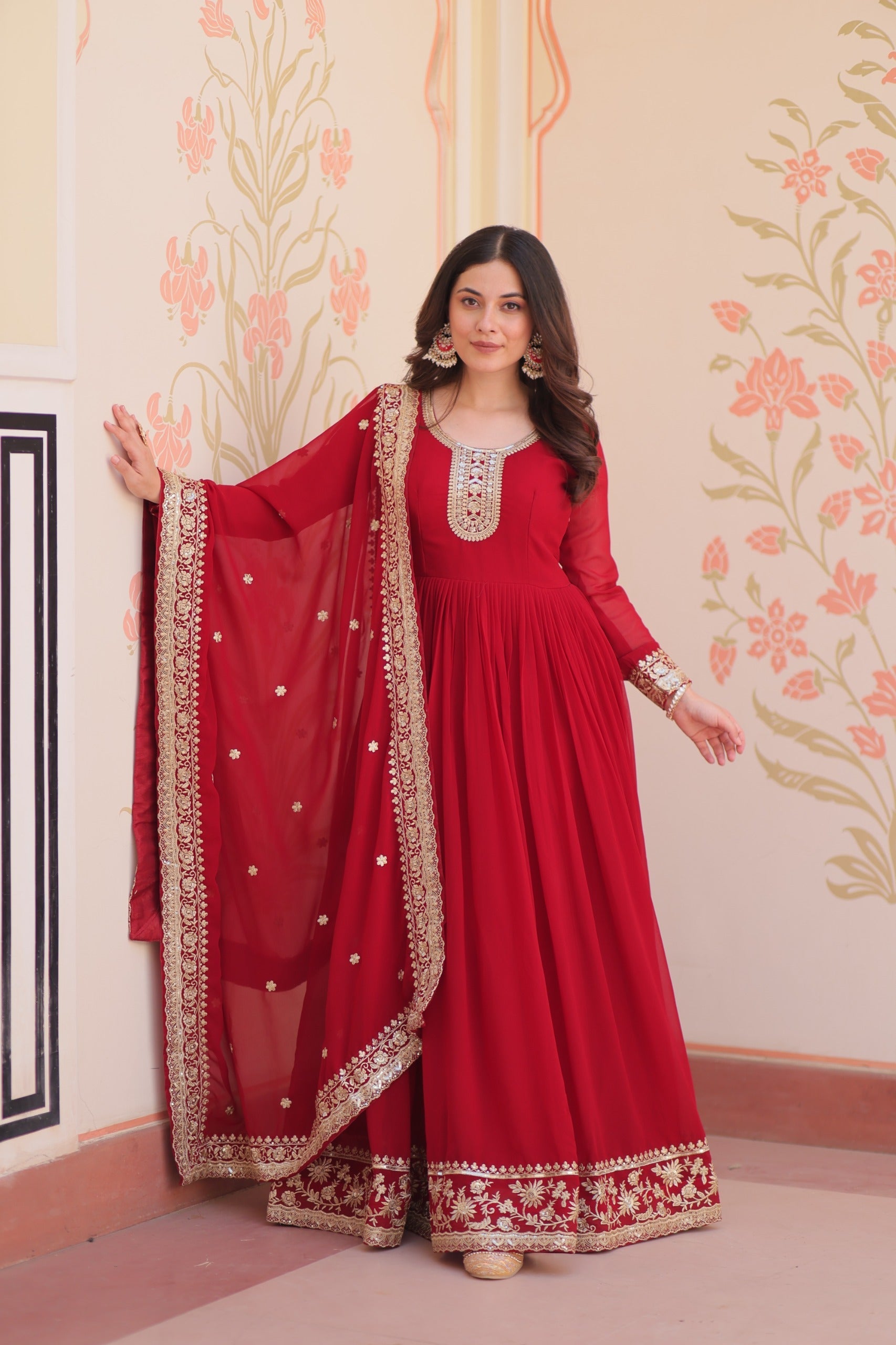 Evanik Faux Georgette With Embroidered Work Wedding Gown Dupatta - Distacart