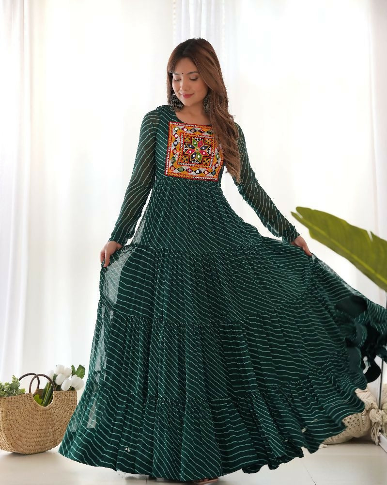 Joban Fashion Bottle Green Kurta Set Chanderi Sequence Embroidery Work - Distacart