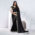 Black Pure Crepe Silk Diamond With Hand Work Saree With Unstitched Blouse - Norita Swaraa