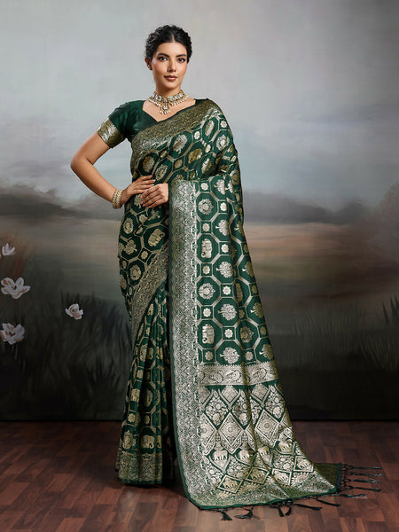 Shree Shyam Fashion Bottle Green Silk Blend Saree